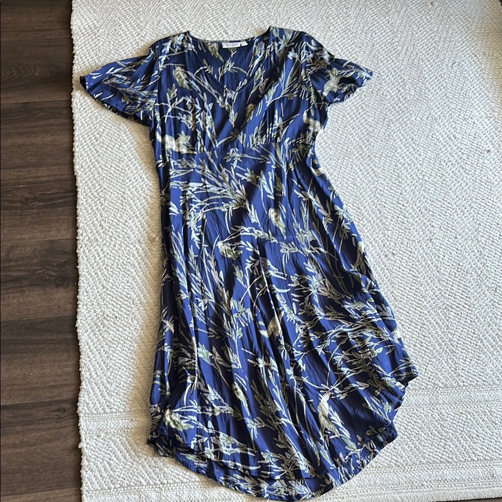 Masai Vneck Floral Blue Dress szL
